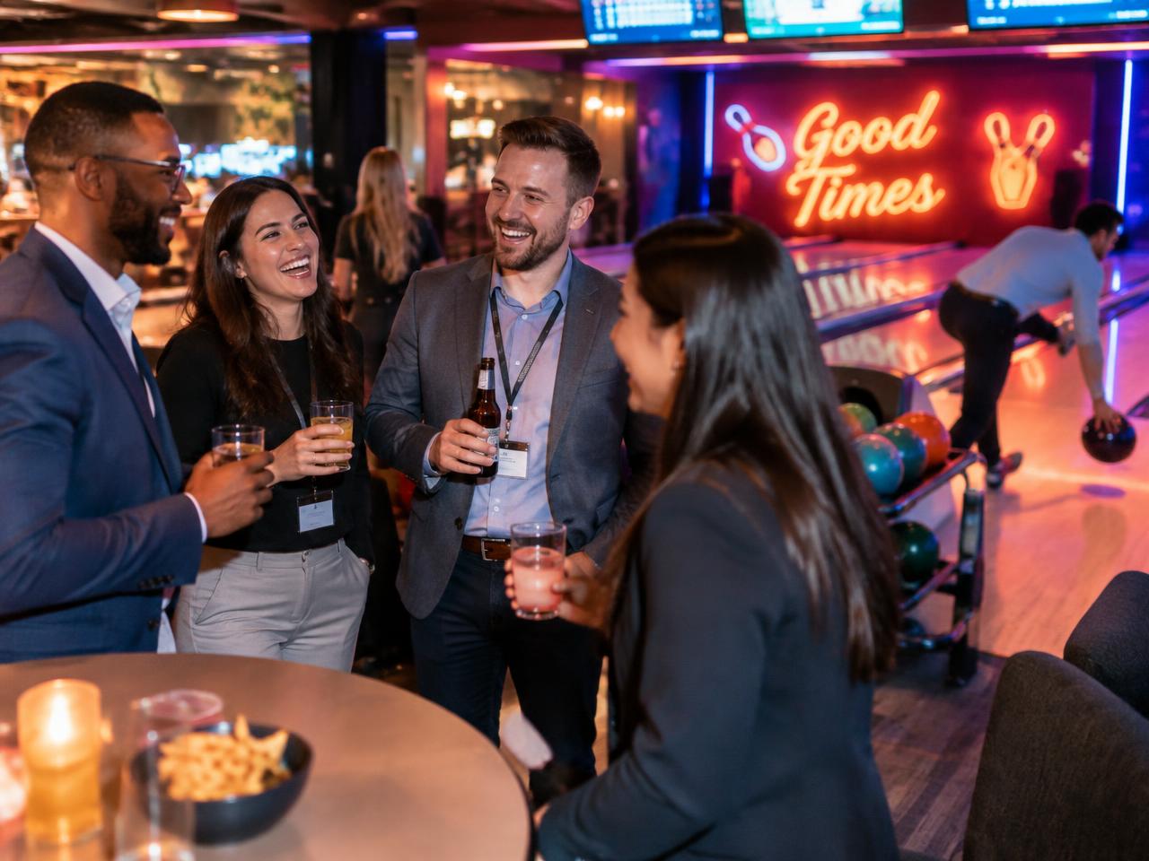 Colleagues sharing drinks at GR8 Social